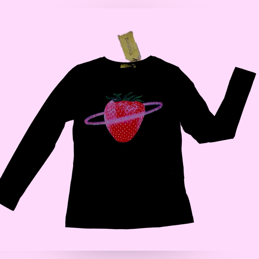 🆕NWT #3~Vinizbena Black & Red Long Sleeve Tee with a celestial strawberry.